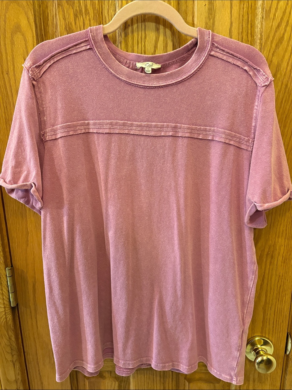 Easel Washed Mauve Short Sleeve Crewneck Tee - Oversized